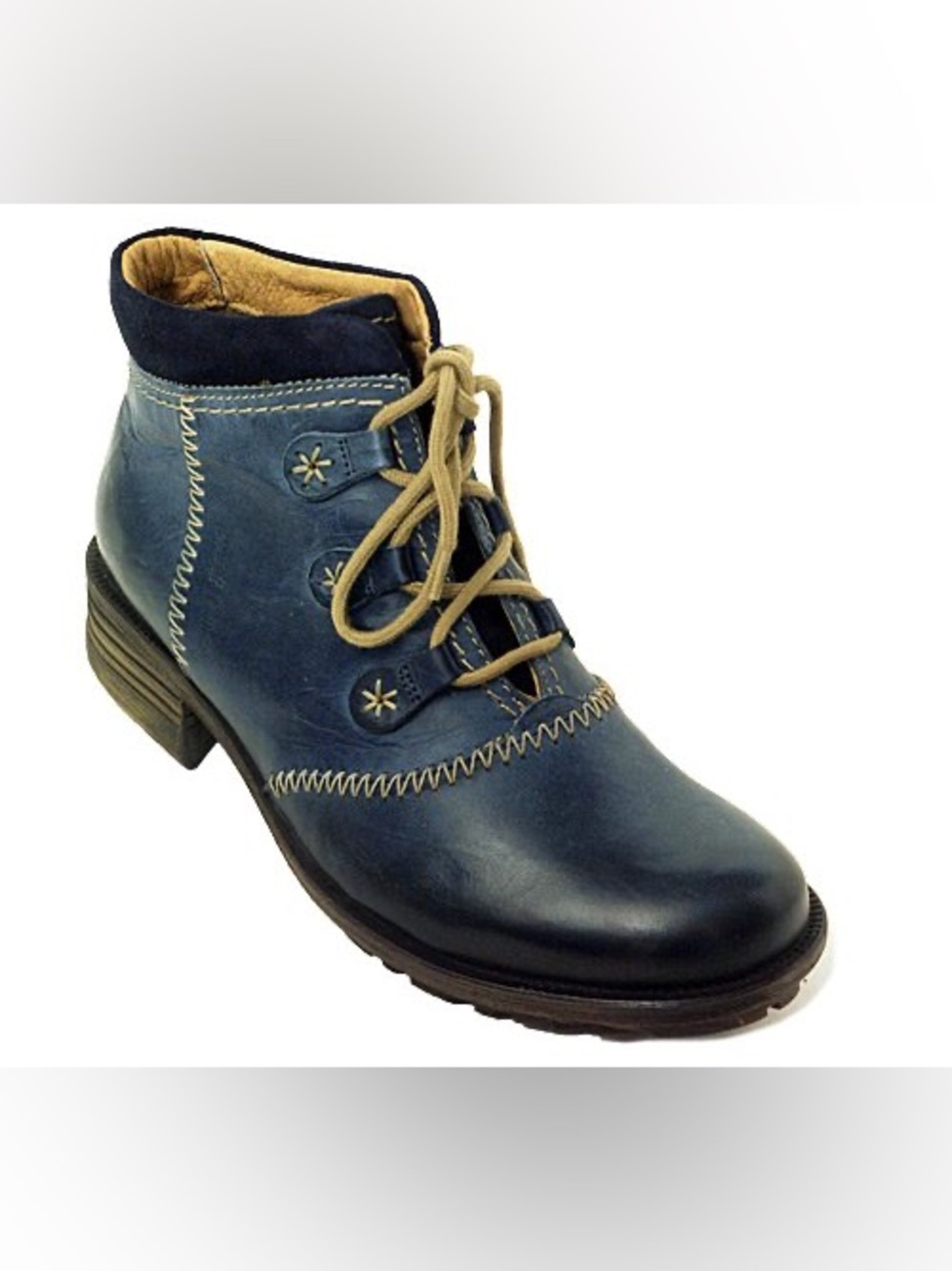 Josef Seibel Blue Leather Lace-Up Ankle Boots with Tan Laces size 40 (9)
